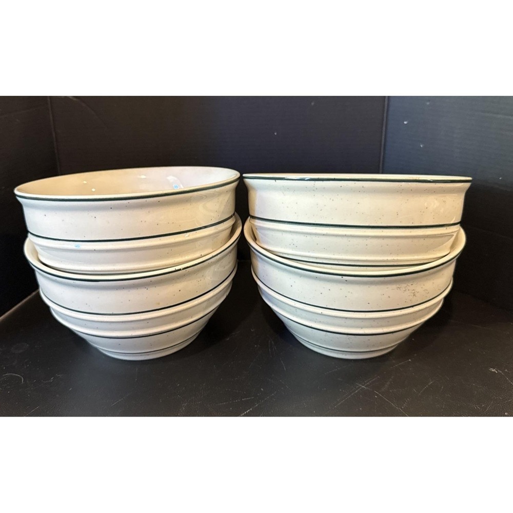 Tienshan Country Crock Green Flecks Cereal Salad Bowl Bowls 6 Inch Set Of 4 VTG